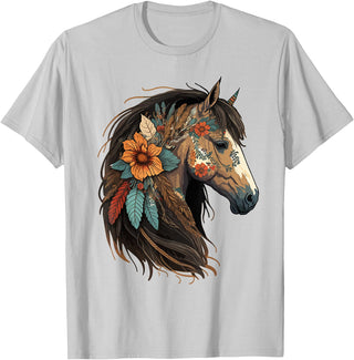 Just a girl who loves horses Co. Equestrian Horse Lover Western Cowgirl Horseback Riding T-Shirt - Silver Grey