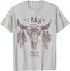 Slay It Honestly Tees 1883 Boho Cow Skull Cute Country Western Yellowstone Graphic T-Shirt - Silver Grey