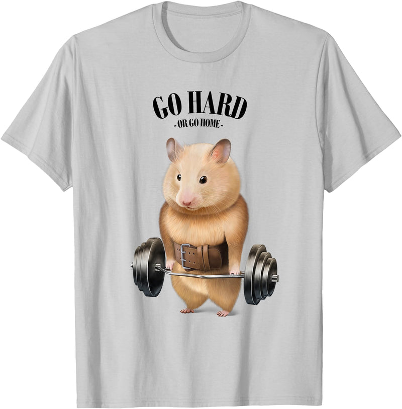 Hamster Muscle Training with Barbell Shrug Bar Fitness Gym T-Shirt - Silver Grey