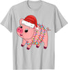 Pig Christmas Gifts Men Women Kids Co. Christmas Lights Pig Wearing Xmas Hat - Pig Lover Farmer T-Shirt - Silver Grey