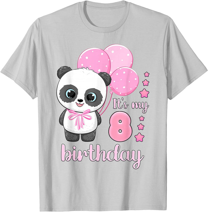 Birthday Gifts for Girls by Content Design Studio Birthday Girl 8 Panda Pink Balloons T-Shirt - Silver Grey