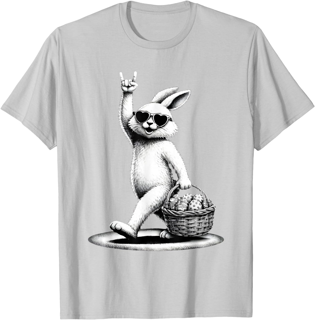 Funny Bunny Rabbit Rock on Men Women Kids Easter Day T-Shirt in Silver Grey