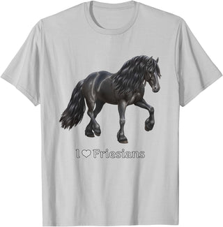 Horse Lover Art by CSForest I Love Friesians Black Friesian Draft Horse Lovers Gift T-Shirt - Silver Grey
