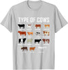 COW Designs By ShirtZilla Types of Cows Shirt Farmer Tee Shirt Costume Cow T-Shirt - Silver Grey