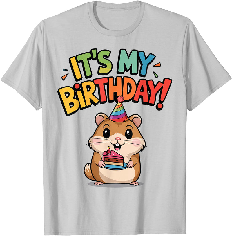 It's My Birthday Cute Hamster for Kid's Party Celebration T-Shirt - Silver Grey