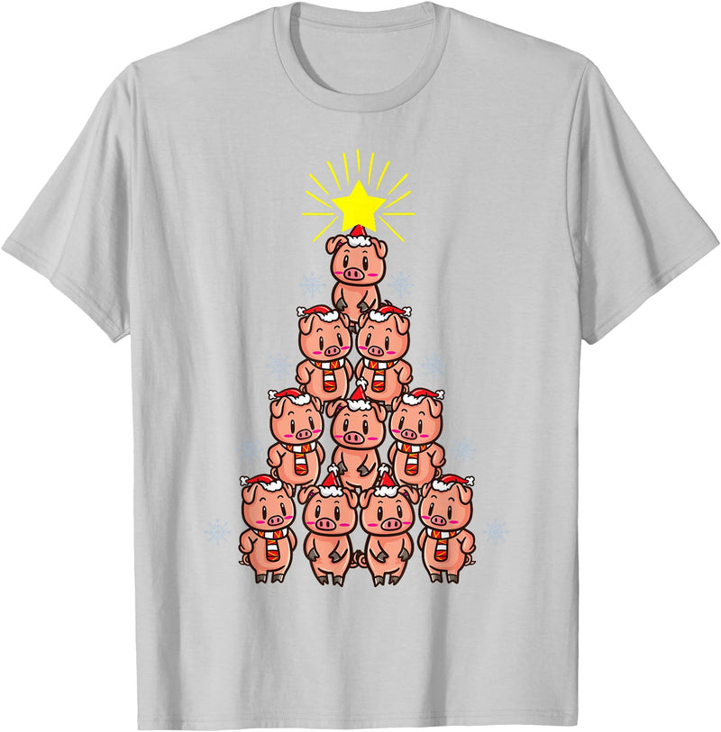 Piggy Go Cute Pig Christmas Tree Gift Shirt Farm Piggies T-Shirt - Silver Grey