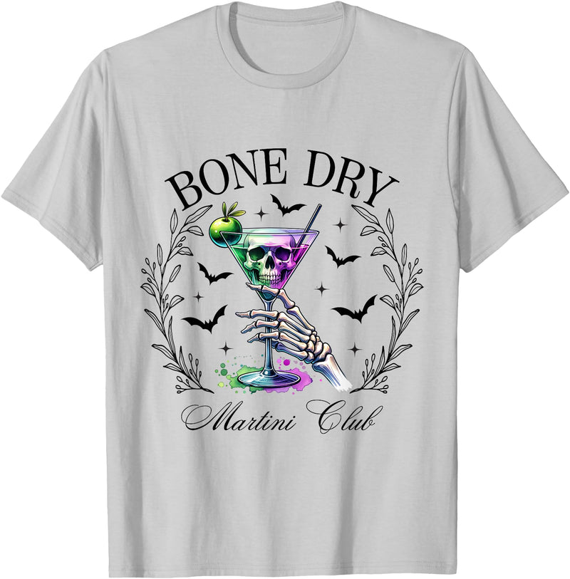 Funny Halloween Skeleton Martini Social Club Co. Bone Dry Funny Halloween Martini Club Skeleton Social Club T-Shirt - Silver