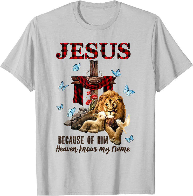 Unknow FAITH Jesus Lion Lamb Heaven Know My Name T-Shirt - Silver Grey