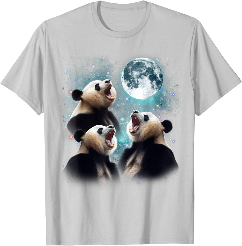 Funny Panda Bear Graphic Tees 3 Panda Moon Howling Panda Head Funny for Men, Women, Kid T-Shirt - Silver Grey