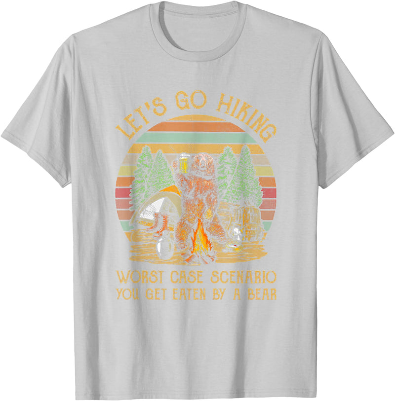 Let's Go Hiking Worst Case Scenario You Get Eaten By A Bear T-Shirt - Silver Grey