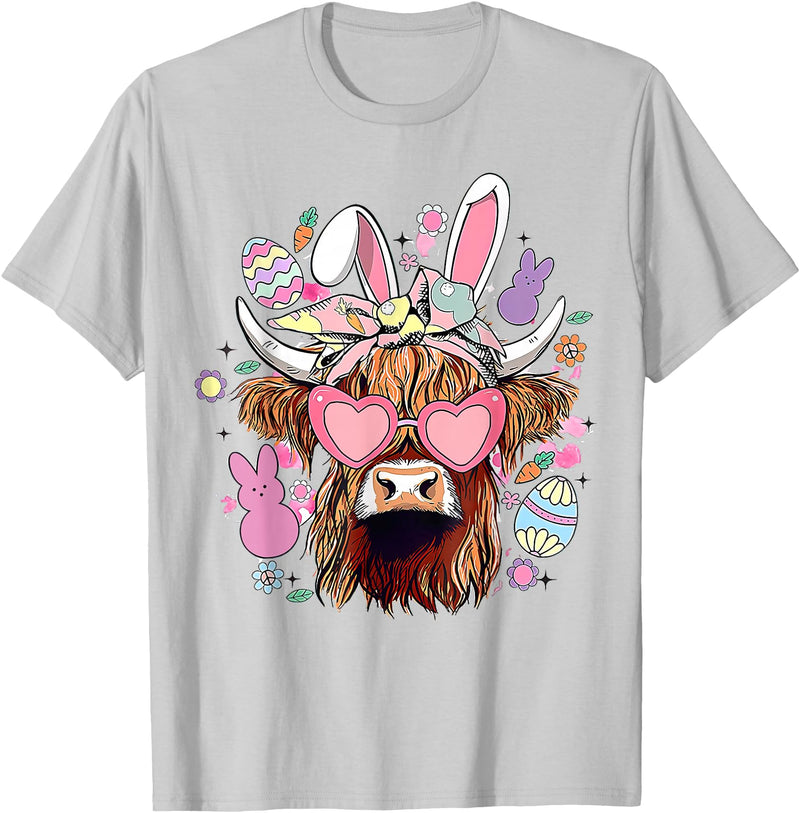 Easter Day Highland Cow t -shir t Easter Day Highland Cow T-Shirt - Silver Grey