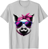 Fashionable Animals Wearing Pink Bandanas Pig Wearing Pink Bandana Headband and Sunglasses T-Shirt - Silver Grey