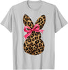 Funny Bunny Coquette Bow Rabbit Leopard Easter T-Shirt in Silver Grey