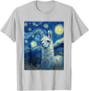 Llama Designs. Llama Alpaka Van Gogh Style Starry Night Funny Graphic T-Shirt - Silver Grey