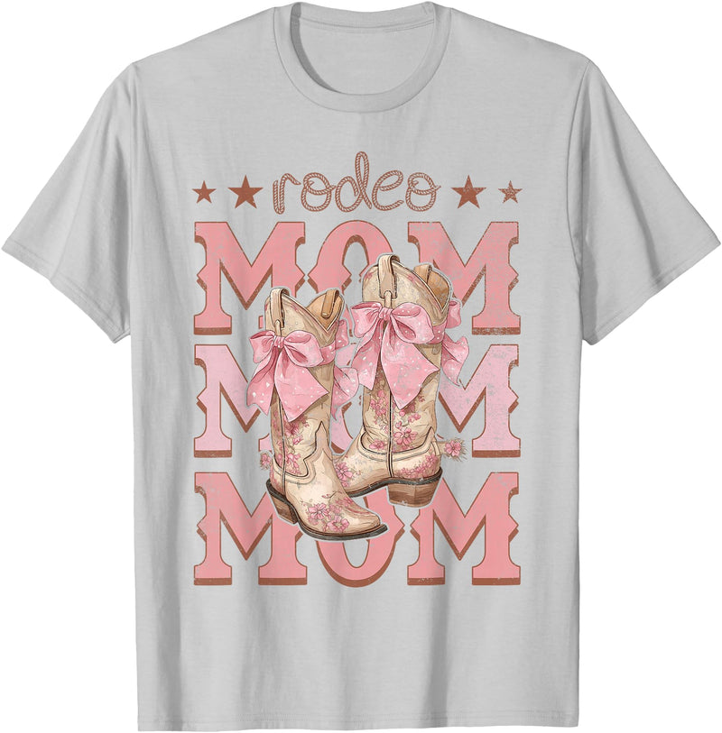 Country CowGirl Western Family Matching Rodeo Mom Pink Boots Coquette Cow-Girl Birthday Party T-Shirt - Silver Grey