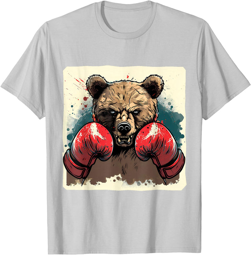 Funny Boxing Animals Boxer Bear With Boxing Gloves Kickboxing Funny Boxing T-Shirt - Silver Grey