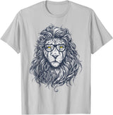 Wise Animal Cool Lion in Glasses Hipster Funny Nerd Humor T-Shirt - Silver Grey