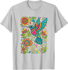 FolkFlight Design Co Bird Hummingbird Floral Folk-Art Colorful T-Shirt - Silver Grey