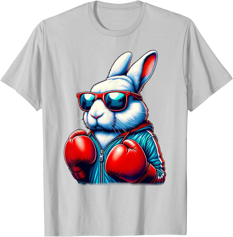 Happy Easter Bunny Boxing Rabbit Men Women Kid T-Shirt in Silver Grey