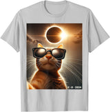 eclipse solar shirt 2024 eclipse funny cat shirt cat taking a selfie with solar 2024 eclipse wearing Glasses T-Shirt