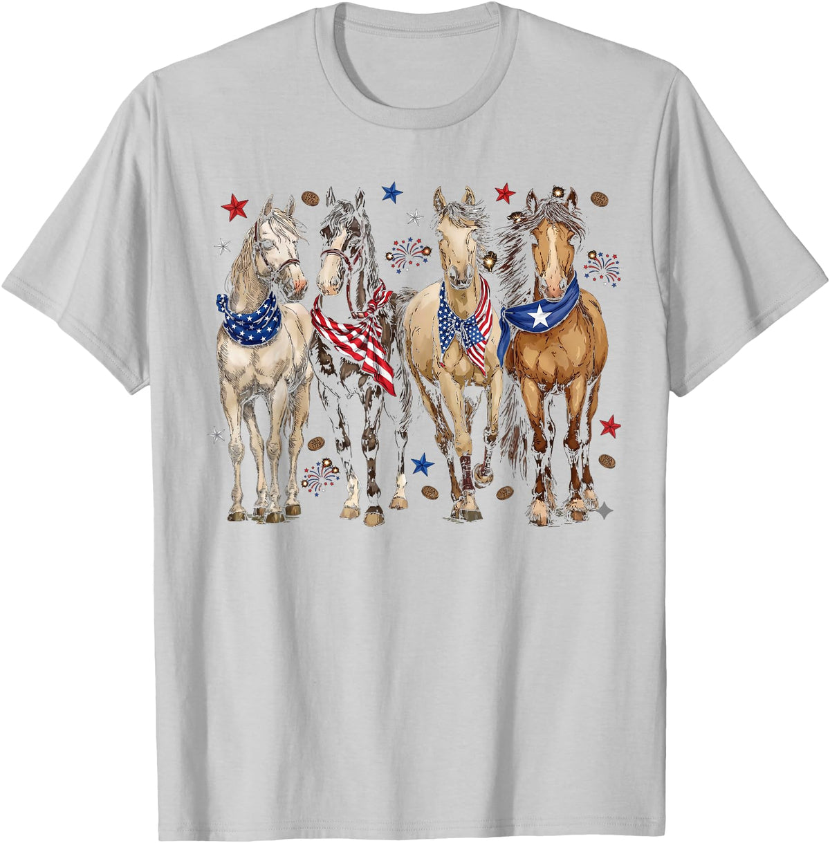 Patriotic Horse Squad 4th of July Equestrian Women Girls T-Shirt - Silver Grey