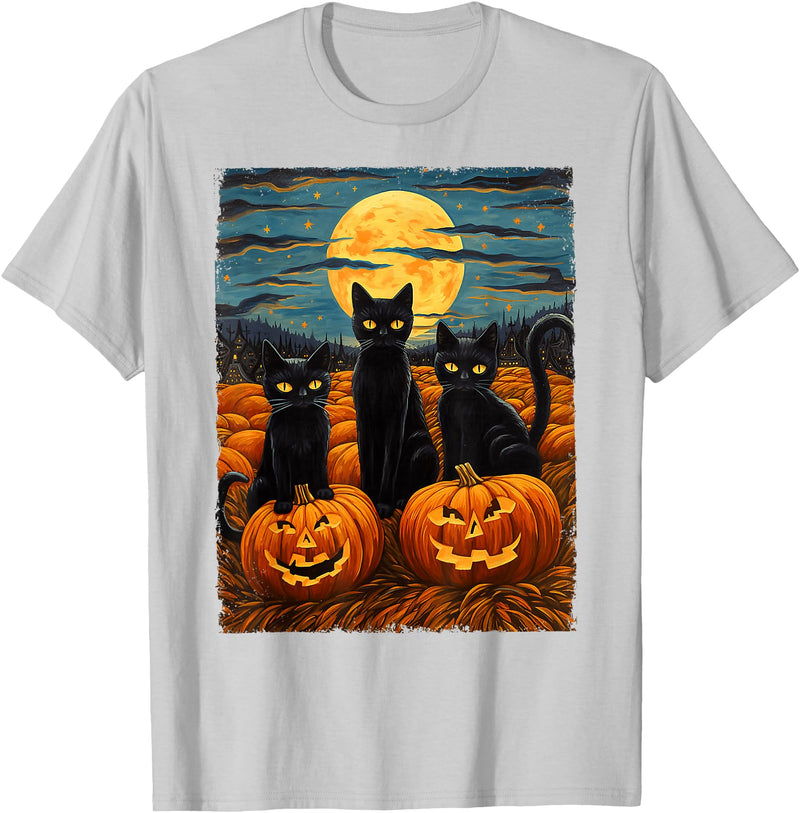 Fun Halloween Cat Designs - Van Gough Apparel Shop Black Cat Halloween Cat Lovers Starry Night Cat Van Gogh Cat T-Shirt -
