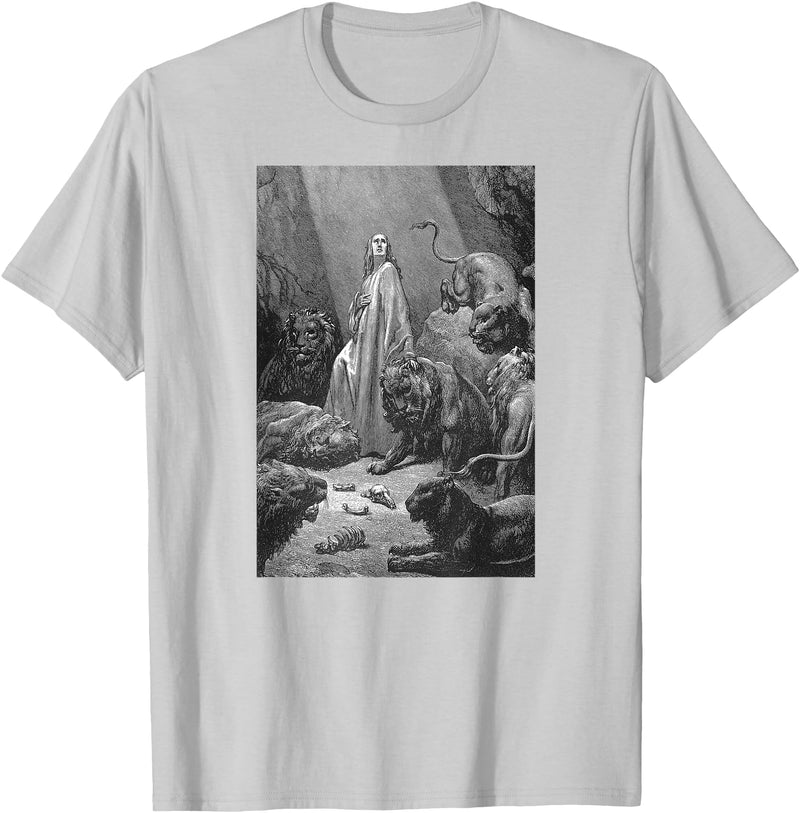 Urban Empyre Gustave Dore Daniel in the Lions Den T-Shirt - Silver Grey