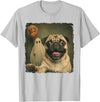 Issebl Dog Pug Lover Funny Pug Halloween Ghost Selfie Dog Funny T-Shirt - Silver Grey