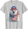 Retro Merica Polar Bear USA July Fourth Polar Bear 4th of July US American Flag Patriotic T-Shirt - Silver Grey