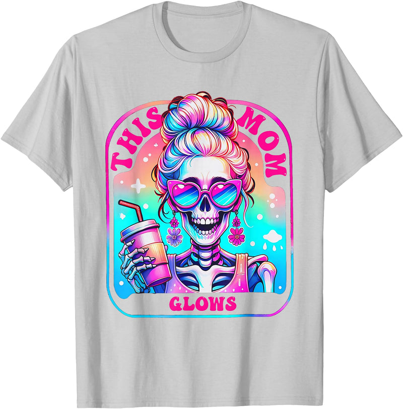Glow Mom Apparel This Mom Glows Skeleton Mom Colorful Design T-Shirt - Silver Grey