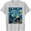Bear Designs. Cute Panda Bear Van Gogh Style Starry Night Graphic T-Shirt - Silver Grey
