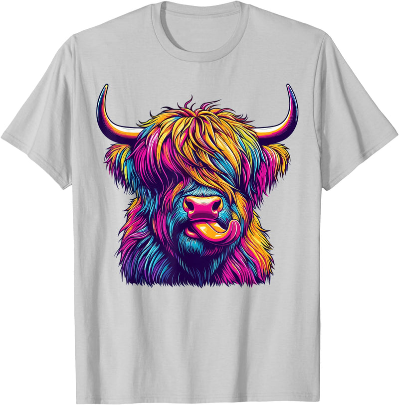 Funny Highland Cow Lover Colorful Highland Cow T-Shirt - Silver Grey