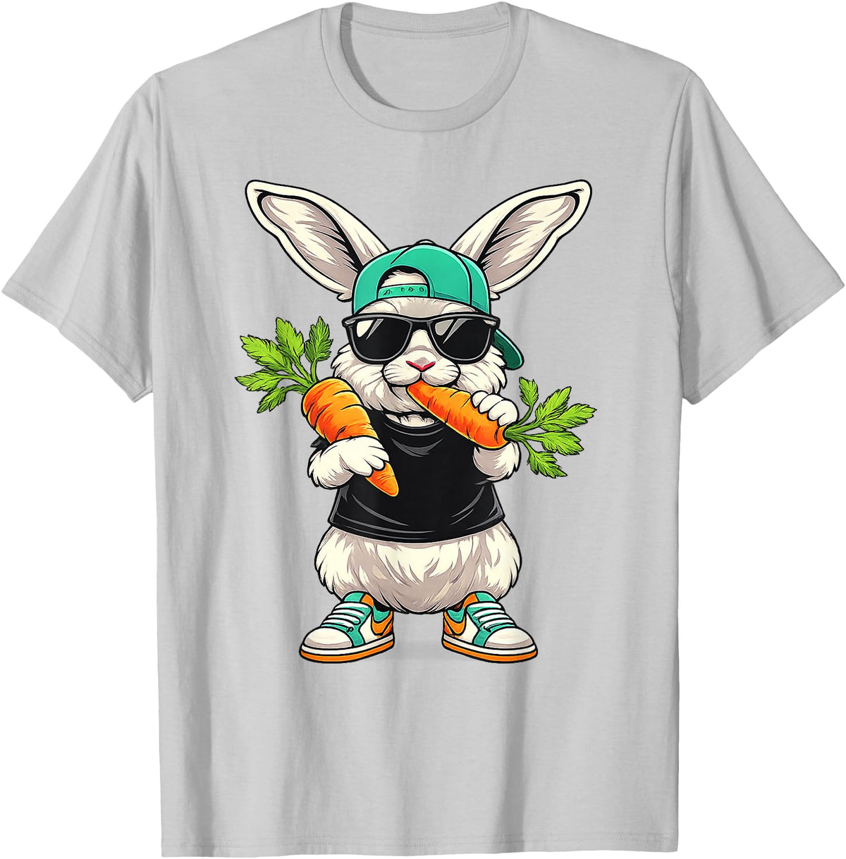 Funny Easter Bunny with Carrot Rabbit Easter Boys Kids Men T-Shirt in Silver Grey