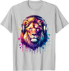 Funny Animal With Headphones Lion With Headphones T-Shirt - Silver Grey