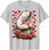Romantic Animals Valentine’s Day Presents Cute Polar Bear with Red Roses Hearts Valentine’s Day Animal T-Shirt - Silver Grey