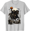 Midnight Horseman Gothic Halloween Vintage Headless Horseman Pumpkin Rider Haunted Halloween T-Shirt - Silver Grey