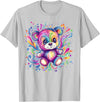 Vibrant Colorful Teddy Bear Illustration Rainbow Splash Teddy Bear T-Shirt - Silver Grey