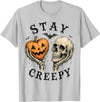 Stay Creepy Skeleton Pumpkin Halloween Horror Stay Creepy Pumpkin Skull Gothic Halloween Skeleton Humor T-Shirt - Silver Grey