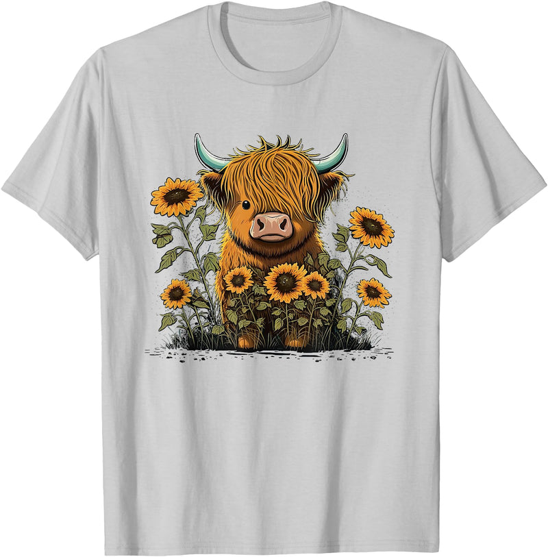 Scottish Highland Cow Cute Highland cattle Cow Funny Highland Cow T-Shirt - Silver Grey