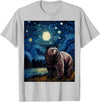 Starry Night Wildlife Graphic Grizzly Bear Van Gogh Starry Night Grizzlies Animal T-Shirt - Silver Grey