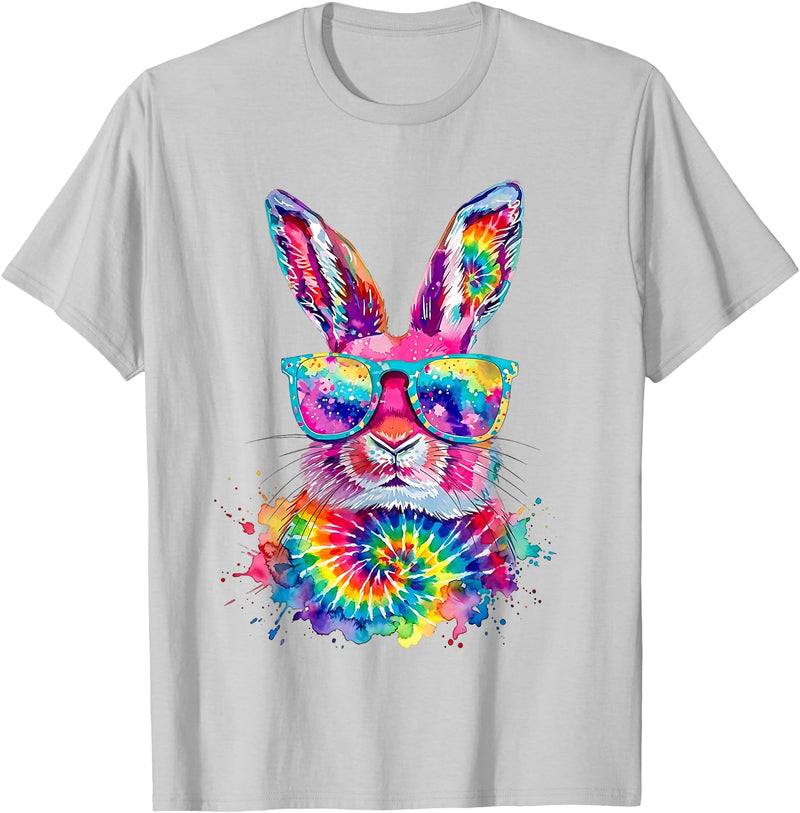 Bunny Face with Tie Dye Glasses Happy Easter Day Men Boy Kid T-Shirt in Silver Grey