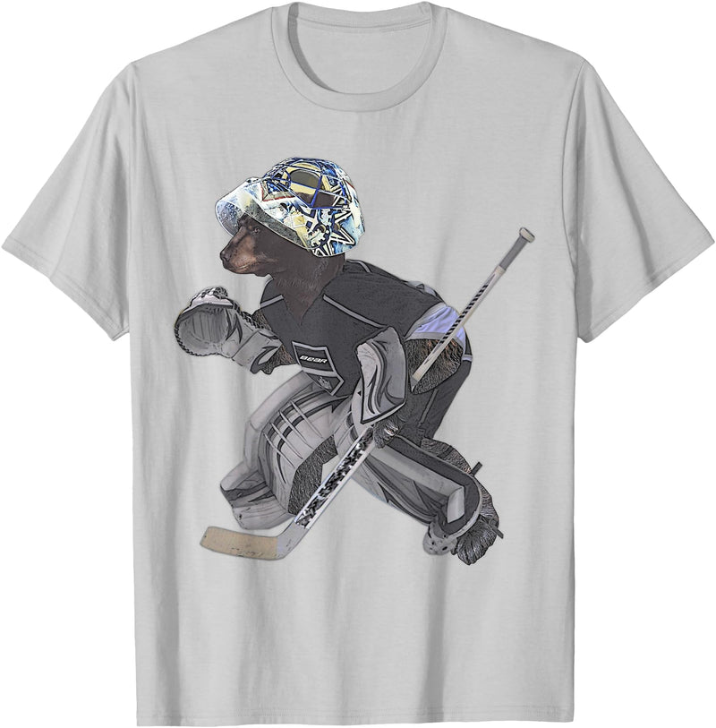 Behrbones Bear Hockey Goalie T-Shirt - Silver Grey
