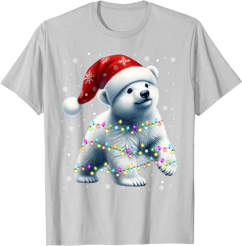Santa Polar Bear Gift Tee Santa Polar Bear, Christmas, Men Women Kids, Bear Lover T-Shirt - Silver Grey