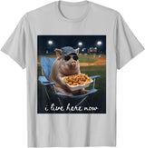 Funny Men Women Pig Baseball Outfit Funny Pig Baseball I Live Here Now T-Shirt - Silver Grey