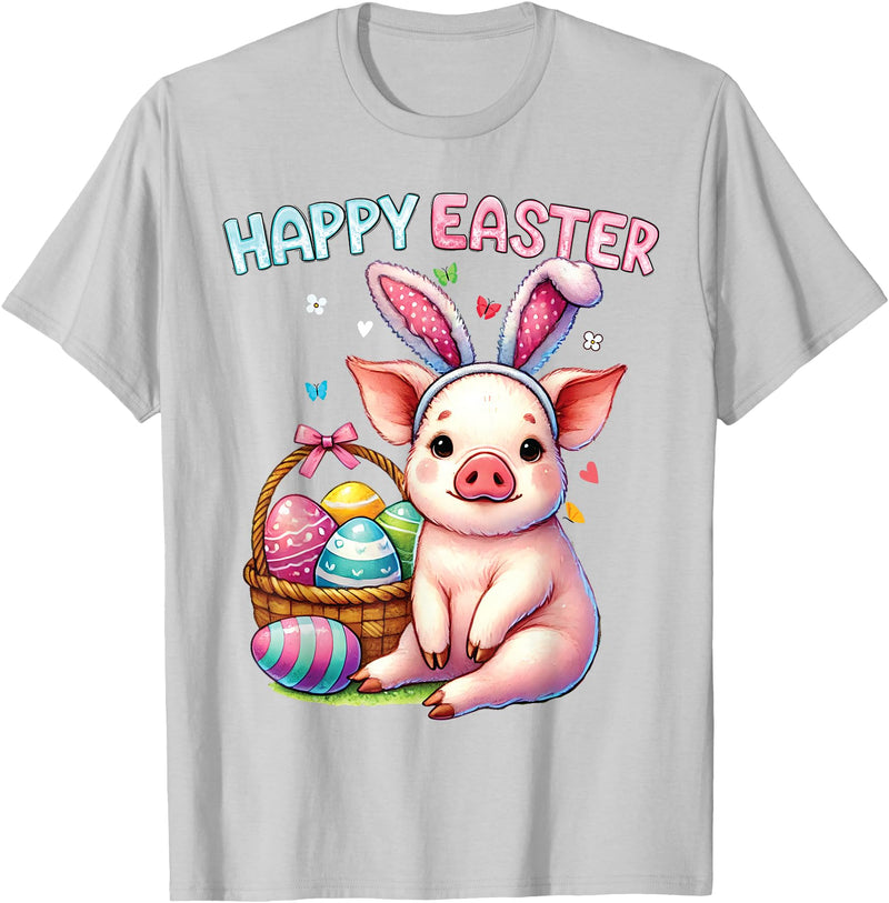 Farm Animal Lovers Cute Pig Easter Holiday Gifts Happy Easter Farm Animal Pig Lovers Bunny Women Kids Girls T-Shirt - Silver Grey