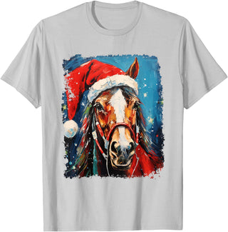 AnimalGraphicPrints Horse Christmas T-Shirt - Silver Grey