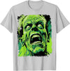 FrightNightFits Classic Horror Green Evil Crazy Scientist Freak Halloween T-Shirt - Silver Grey