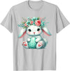 Easter Bunny with Flower Crown Girls Women Floral Cute T-Shirt in Silver Grey