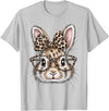 Bunny Face Glasses Bandana Leopard Rabbit Happy Easter T-Shirt in Silver Grey