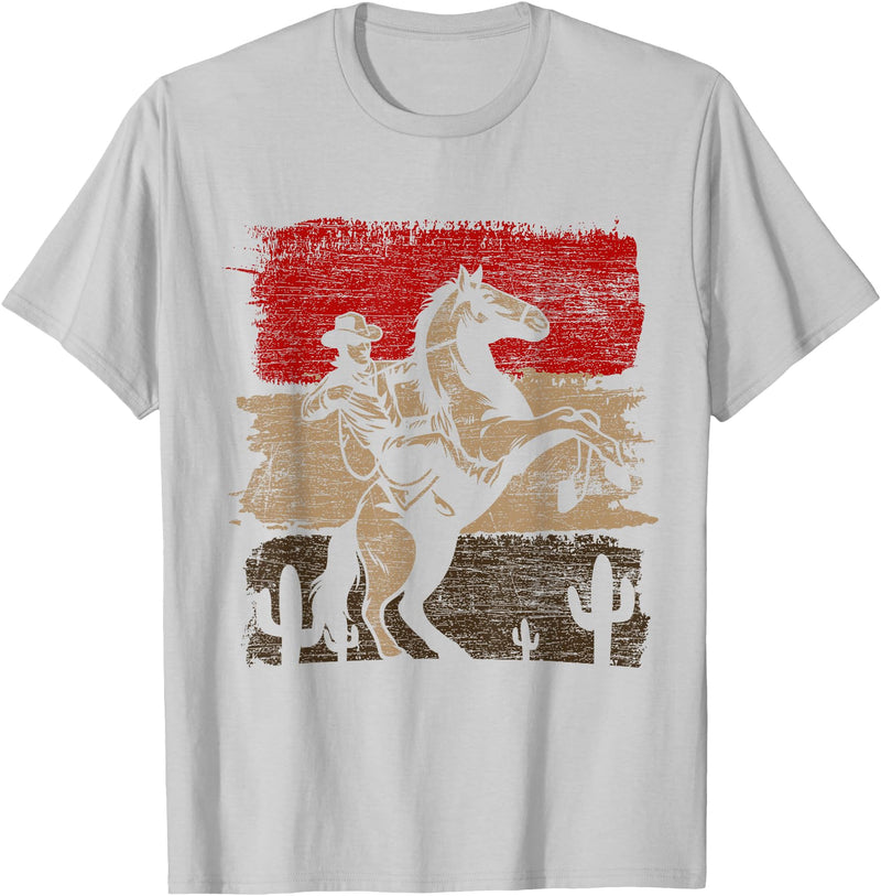 Geschenk Cowboy Liebhaber Country Cowboy Texas Animal Horse Cowboy T-Shirt Black Unisex-Adults Unisex-Kids Classic Fit Short Sleeve Cotton 60% Polyester 40% Small - Silver Grey